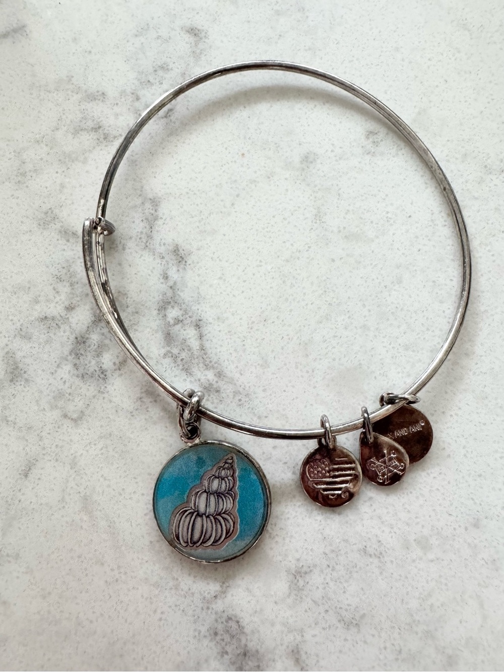 Alex and Ani Silver and Turquoise Charm Bangle Bracelet